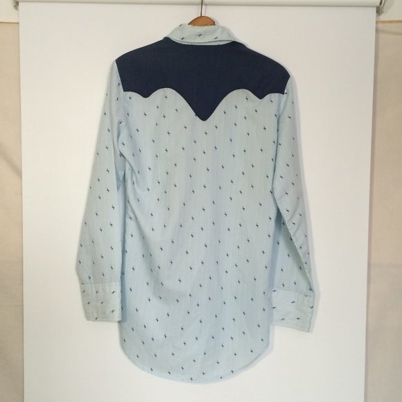 MWG Johnny West Western Shirt Small Blue Xtra Long Tails Pearl Snap Long Sleeve - Picture 2 of 8